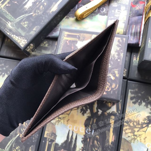 Gucci包 古馳錢包 597606 標誌性圖案與條紋織帶 pvc啡 Gucci錢夾 Gucci短錢包  gudj1025